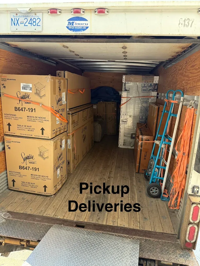 Loaded truck during pickup and delivery work.